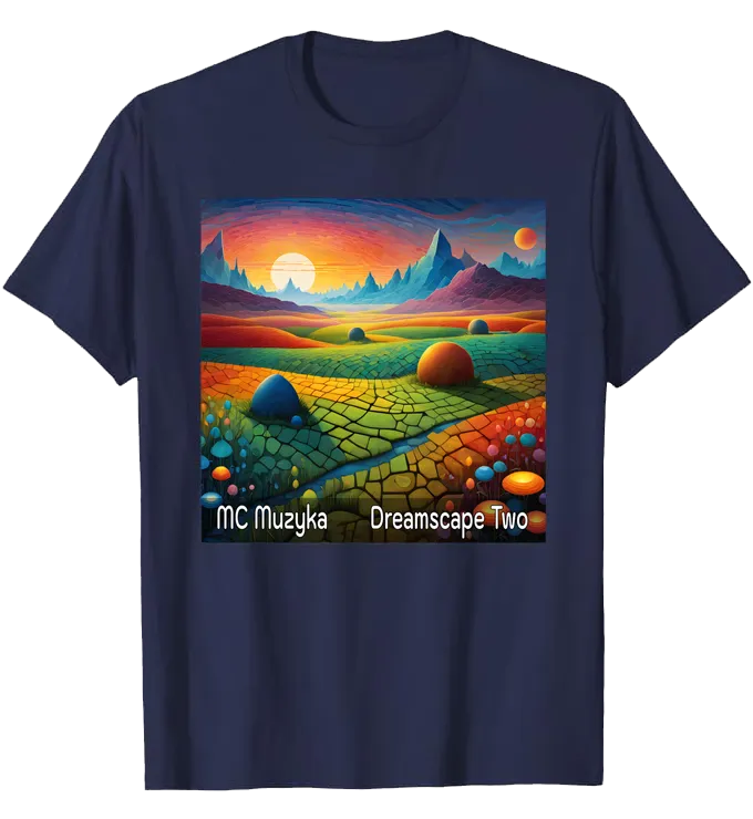 DreamScape Two album cover design on a Navy T-Shirt.