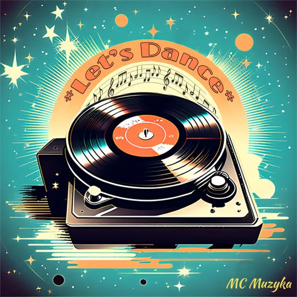 The 'Let's Dance EP' cover design features a poster style coloured drawing of an old style record deck.