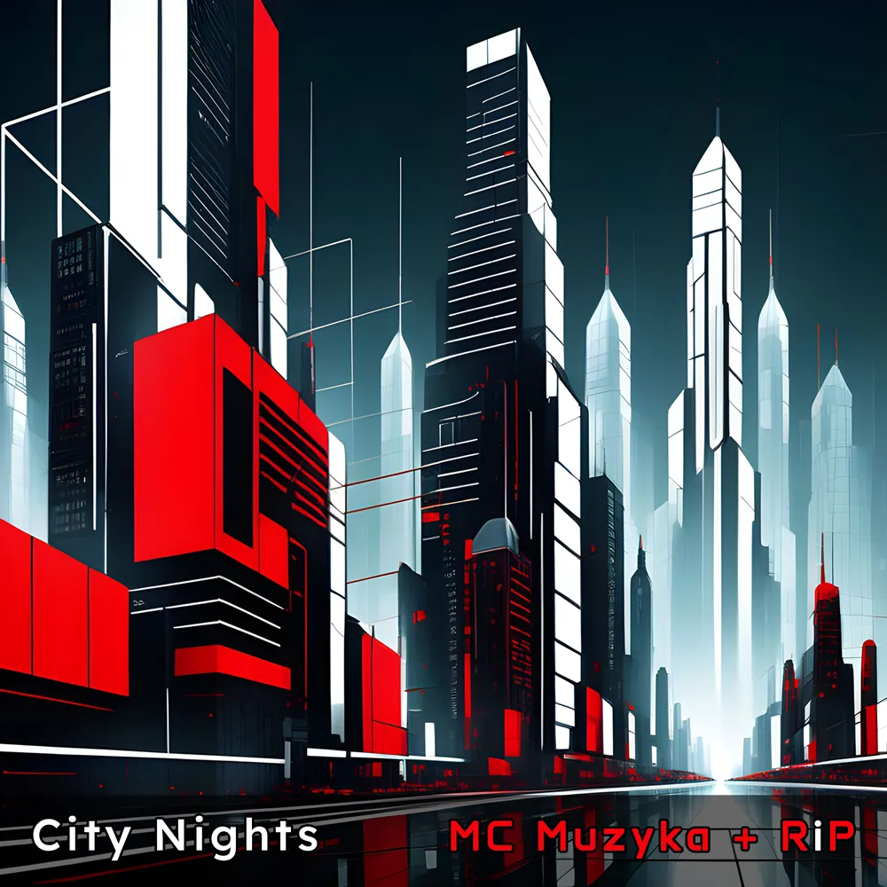 The cover design for the single 'City Nights' depicting a futuristic city.