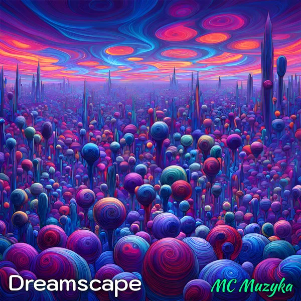 The cover design for the single 'Dreamscape' shows an abstract painting of multi coloured balls.