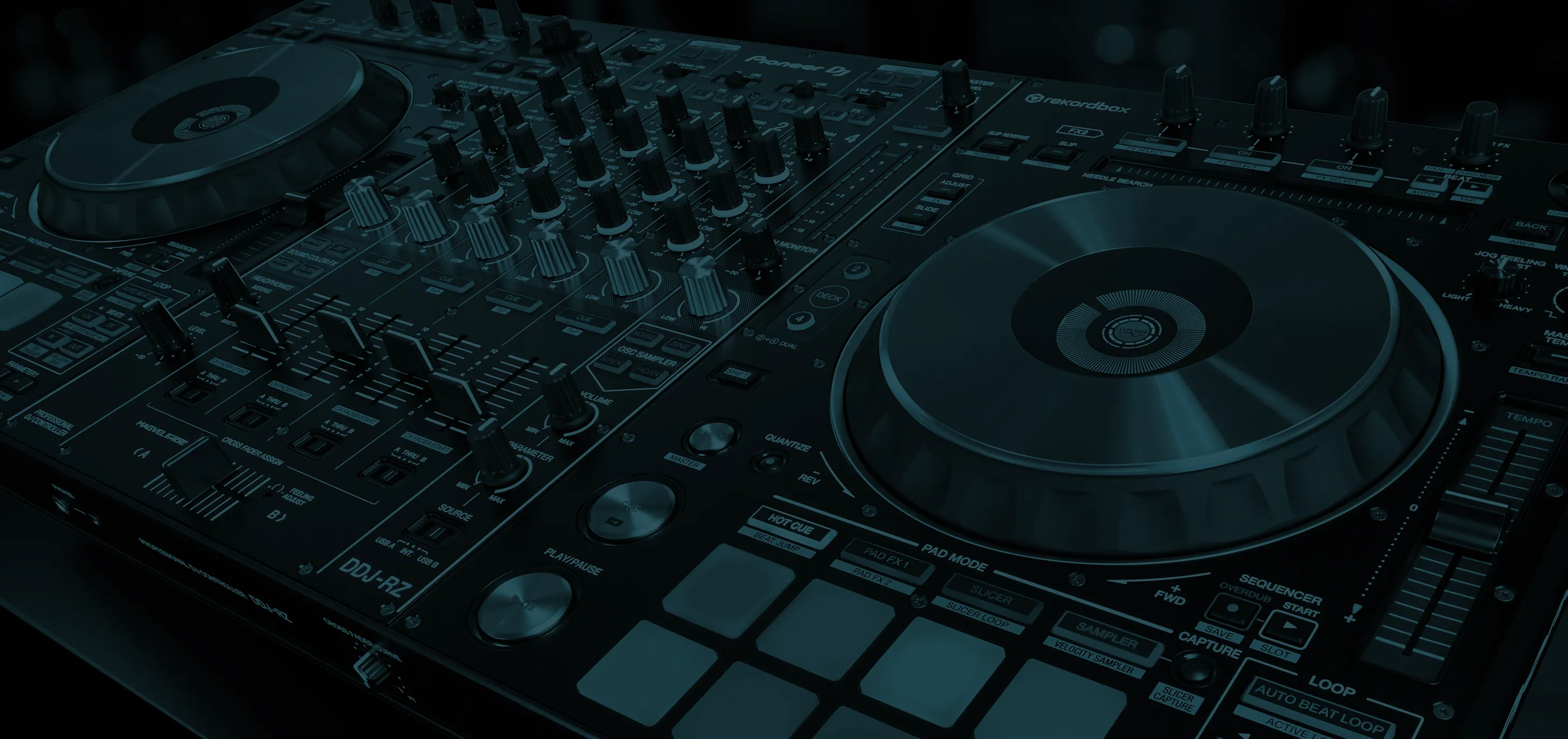 A close up image of a Dj Controller.